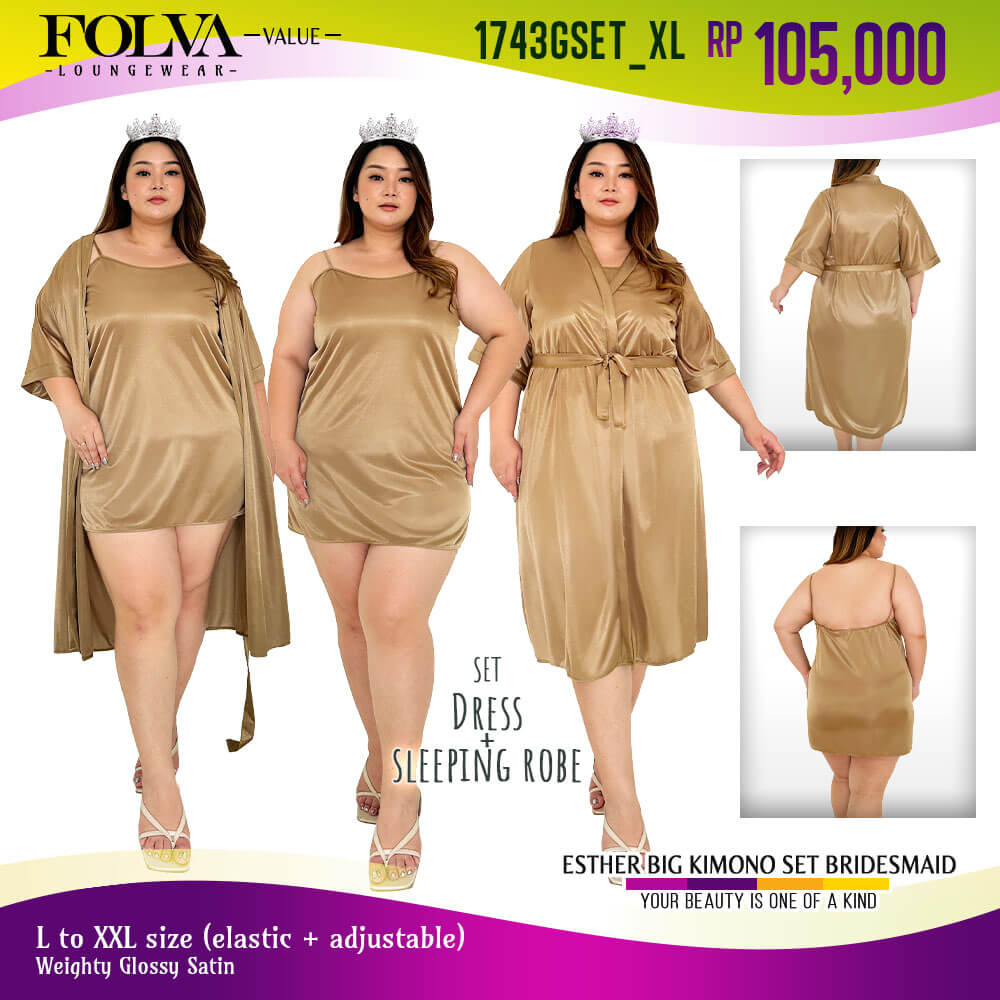 FOLVA Kimono Set Inner Tanktop Wedding Big Size satin gold 1743GSET_XL