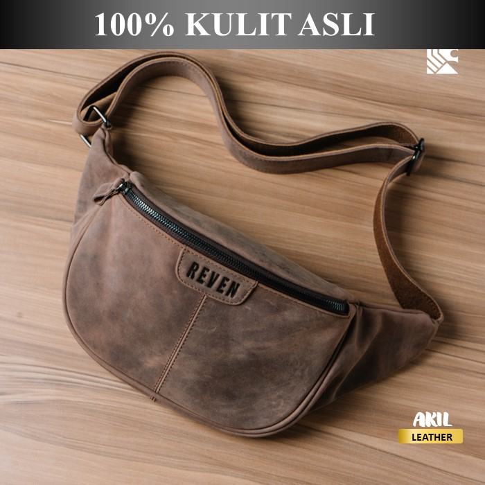 Tas Selempang Kulit Pria Slempang Bahu Reven Jeiger Leather Waistbag Pinggang Bahan 100% Kulit Sapi Asli Original Premium