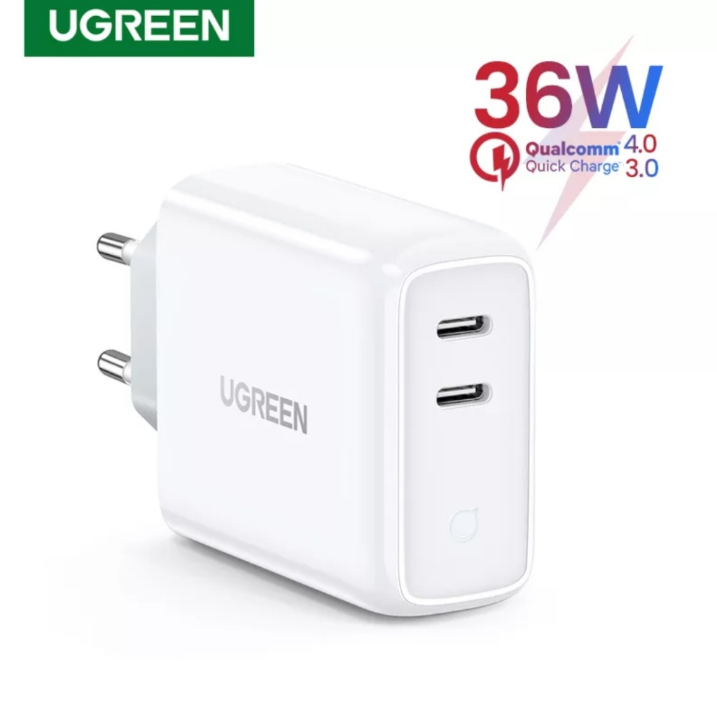 UGREEN Kepala Charger 36W Dual Type C PD Quick Charger 4.0 70254 Adaptor Charger HP