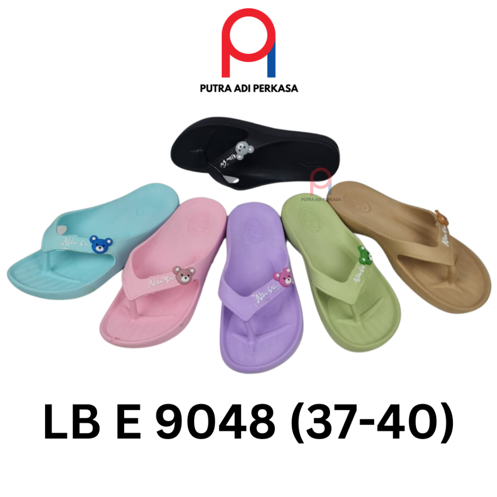 Sandal Jepit Wanita - Sandal Jepit Simple &amp; Polos Motif 3d Bear - LB E 9048 Ukuran 37-40