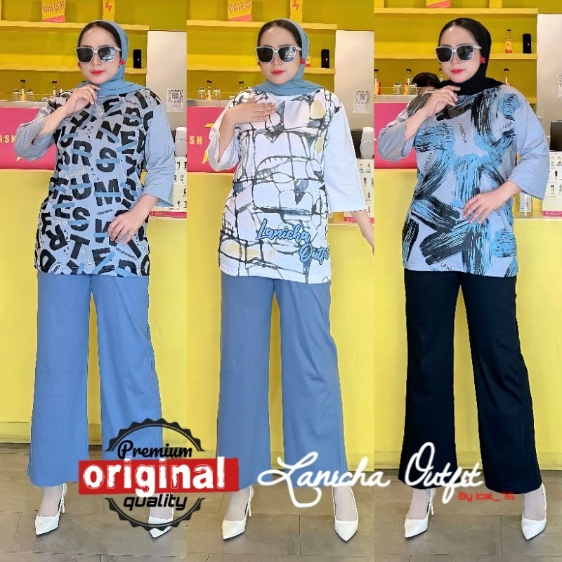 ONE SET KAOS WANITA SETELAN LANICHA SET KEKINIAN