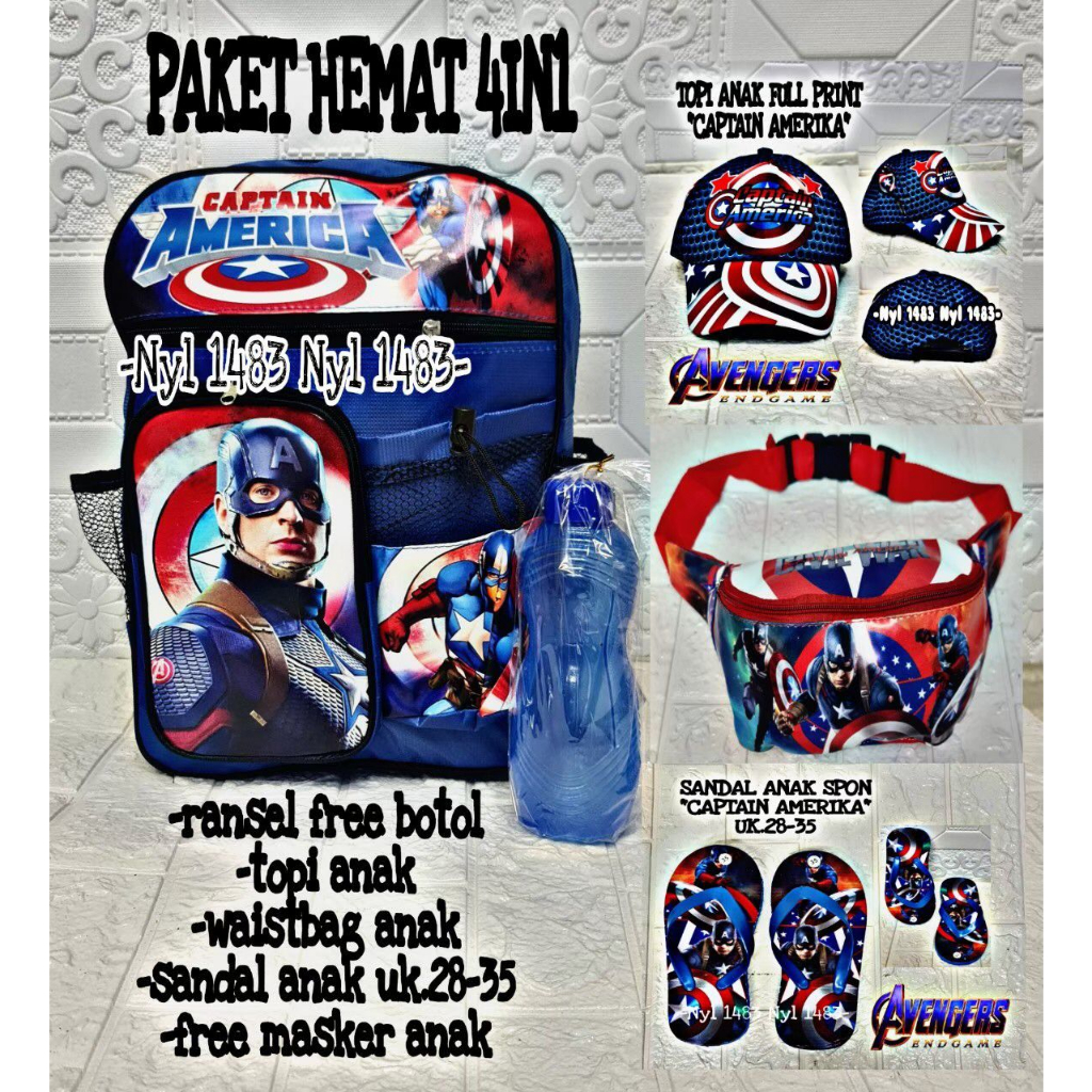 (BISA COD) PAKET 3 IN1 WaistBag Anak Laki Laki Motif Superhero Batman+Topi Anak+jam tangan karakter Fashion ransel 3in1 motif polka /fashion backpack wanita murah