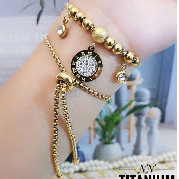 Gelang Serut Titanium Perhiasan Fashion Wanita Dewasa 1706a2