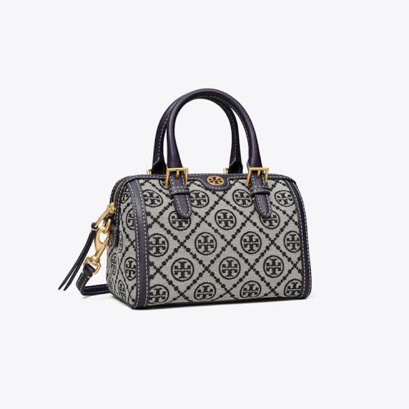 Tory Burch Mini T Monogram Barrel Bag in navy