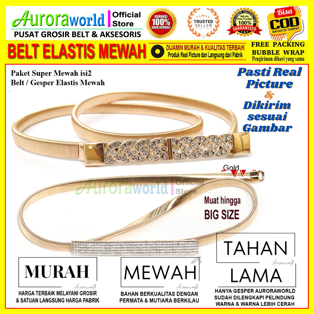 Auroraworld Paket Super Mewah Belt wanita Gesper Elastis Belt ikat pinggang Elastis perempuan Mewah bisa cod