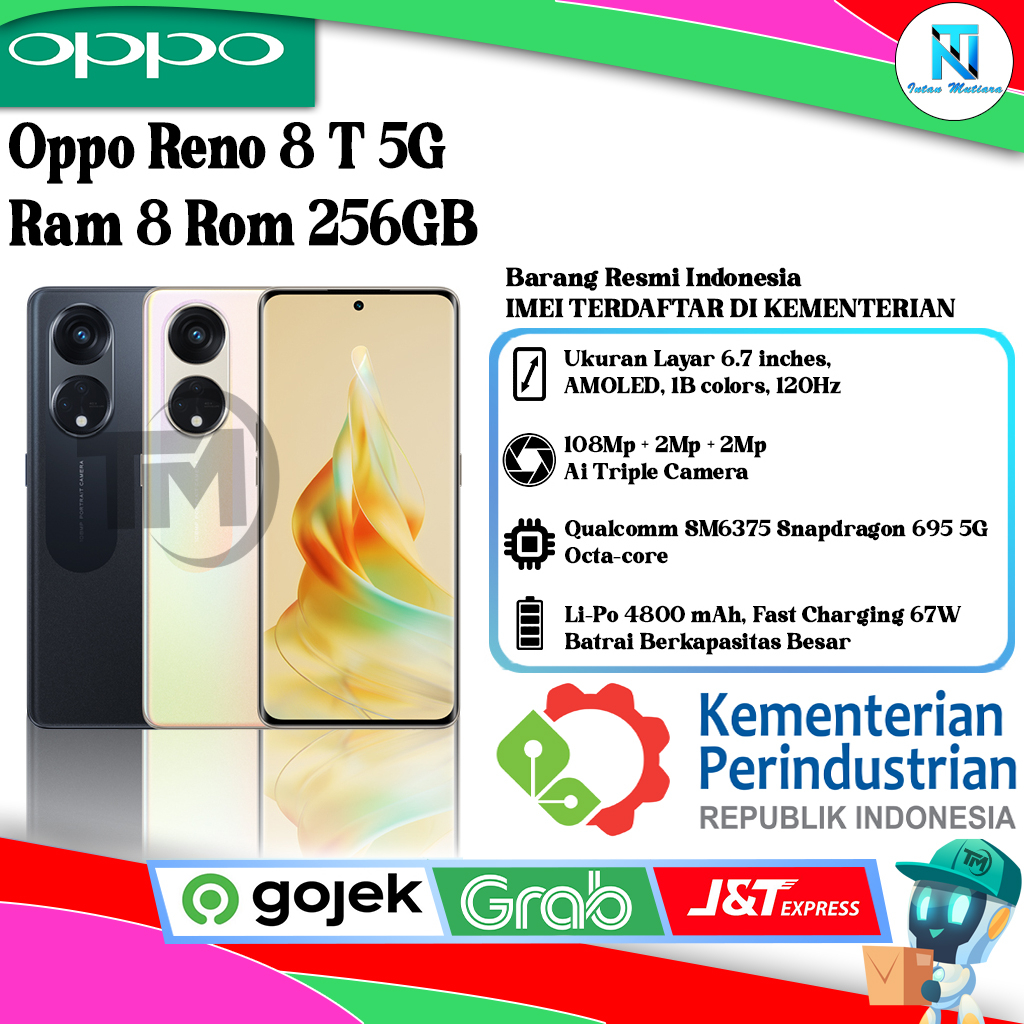 Oppo Reno 8T 5G  Ram 8/128GB | Ram 8/256GB Segel Original & Bergaransi Resmi