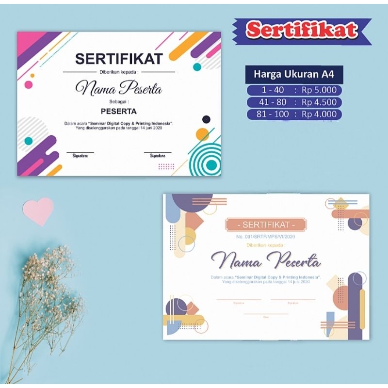 Cetak Sertifikat Piagam Ijazah Custom SATUAN