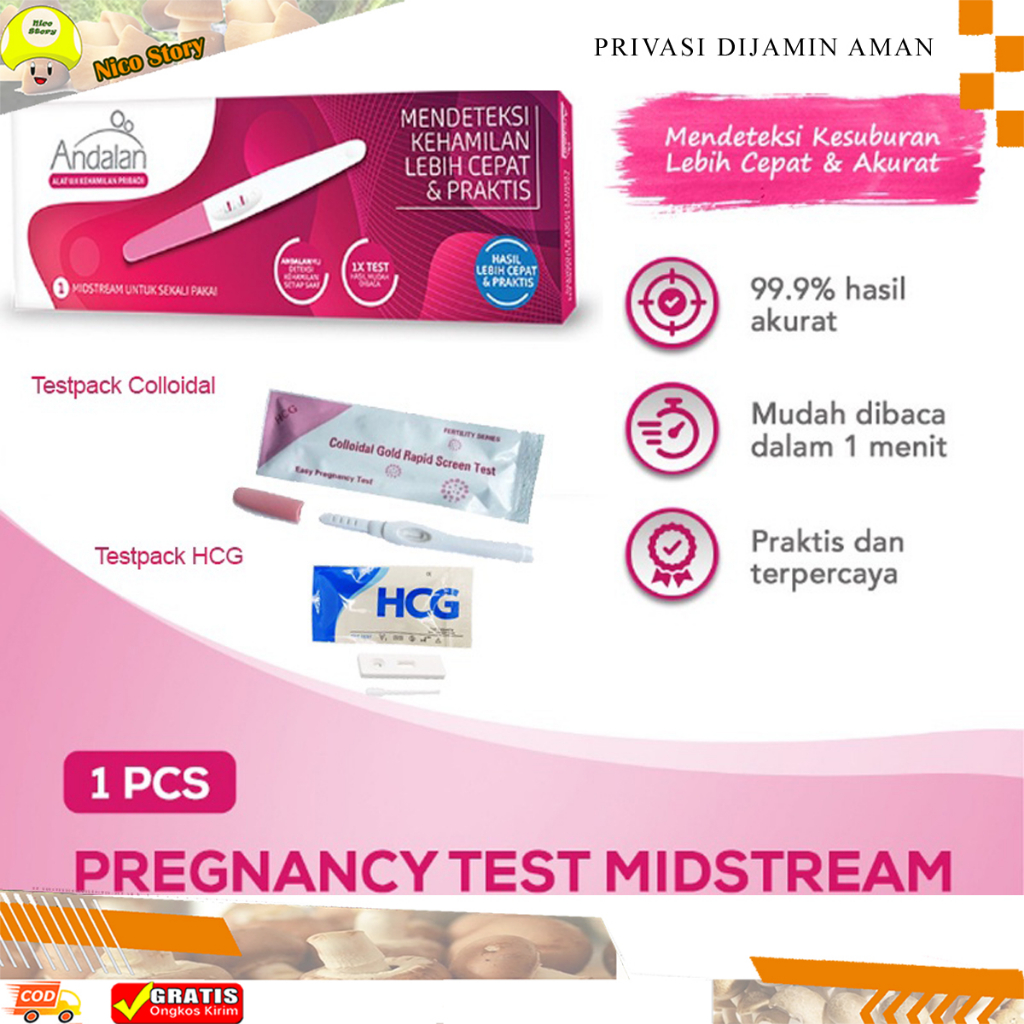 (NCS) Test pack kehamilan Andalan Pregnancy Test Midstream alat uji kehamilan Pribadi Testpack HCG Colloidal Tespek