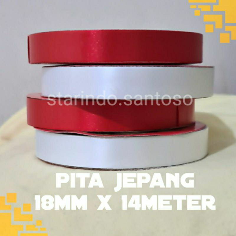 Pita jepang 18 mm merah putih hiasan plastik kado souvenir hampers agustusan