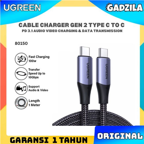 UGREEN Kabel Charger Type C To Type C 3.1 Cable Fast Charging 5A 100W Samsung Vivo Oppo 80150