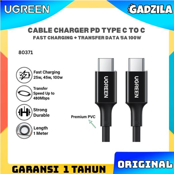 UGREEN Kabel Charger Type C To Type C 100W Cable Data Transfer Fast Charging 5A 80371