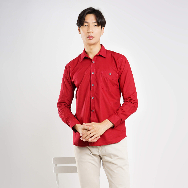 BABEDO KEMEJA POLOS PRIA LENGAN PANJANG MAROON (PREMIUM QUALITY)