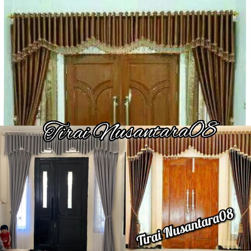 1 Set Gorden Poni Pintu Tengah Ruang Tamu Mewah Kupu Tarung Lebar  300 cm Bahan Blackout