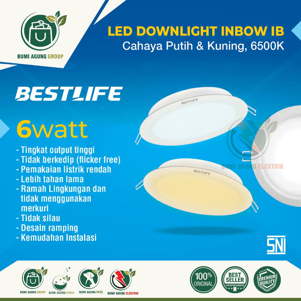 LED LAMPU DOWNLIGHT INBOW IB 6W, 9W, 12W, 18W PUTIH KUNING 6500K  3000K WATT WHITE sudah SNI kualitas terbaik