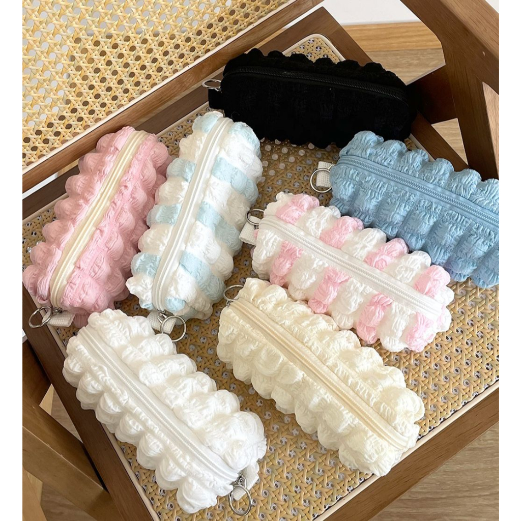 

gk Crumpled Grid Pencil Case Import / Tempat Pensil Empuk Lembut / Korean Pouch Makeup Import /