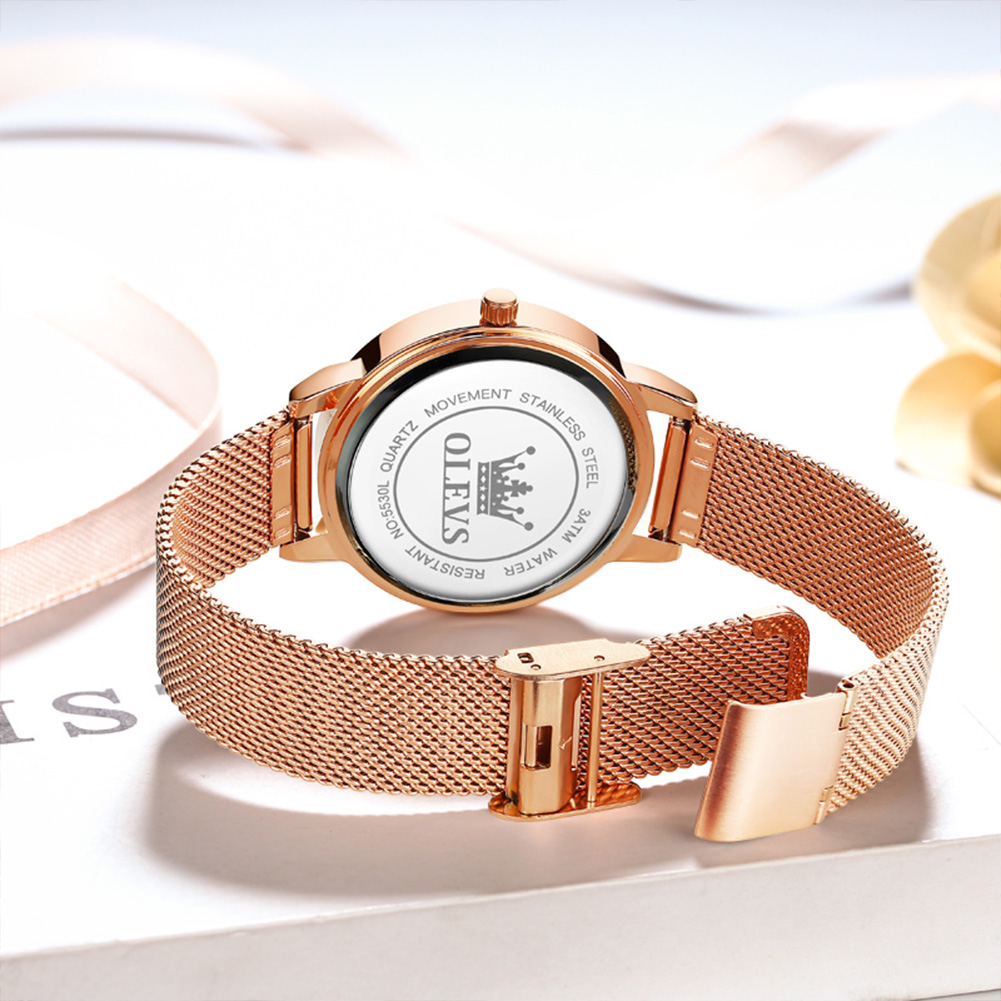 OLEVS Jam Tangan Wanita Original Anti Air Tahan Kecil Branded Elegan Analog Rose Gold Ultra-thin Women Watch