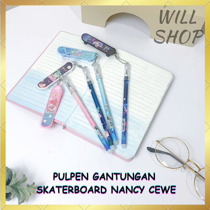 

GROSIR 4 / 8 / 12 PCS PULPEN GANTUNGAN SKATERBOARD NANCY CEWE TERMURAH / TINTA HITAM / PEN GEL ALAT TULIS SEKOLAH MURAH BISA COD