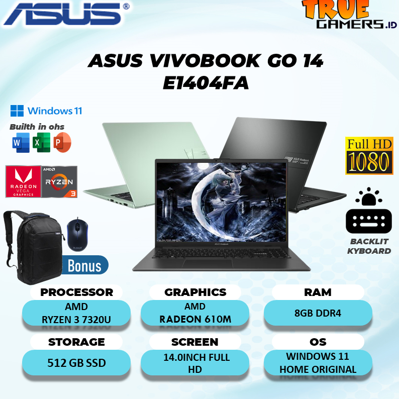 Laptop Asus Vivobook 14 E1404FA RYZEN 3 7320U 8GB 256GB RADEON 610M Win11 free OHS 14.0FHD