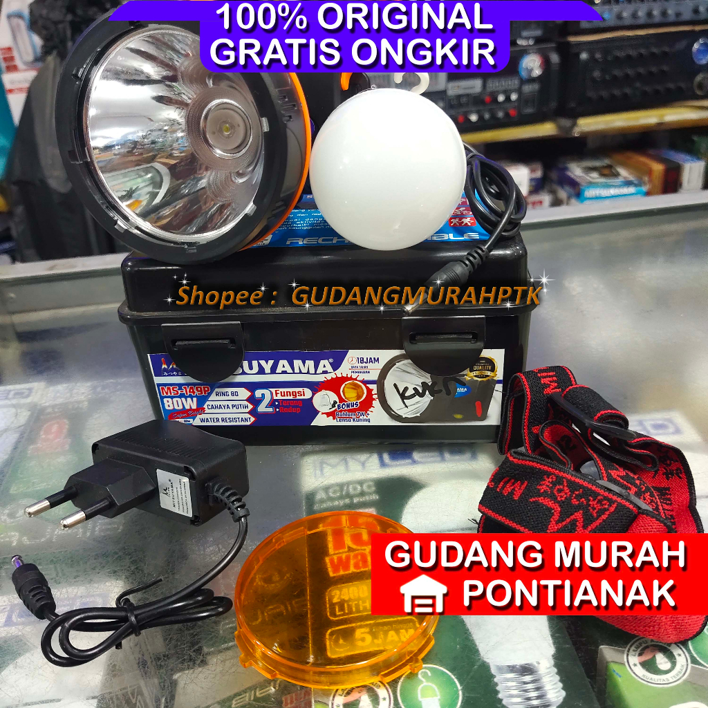 Senter Kepala Senter Sakelar ON OFF 80 Watt Senter Terang Cahaya PUTIH Senter Jarak Jauh Free Bohlam Headlamp Super Terang Tembus embun MS 149 MS-149