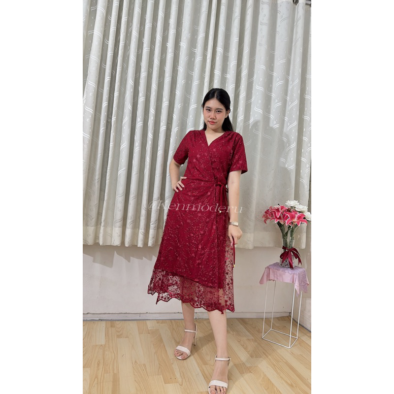 Ken-071 Dress Kimono pesta premium Brukat Fashion wanita gaun Kondangan terusan LD bisa diatur