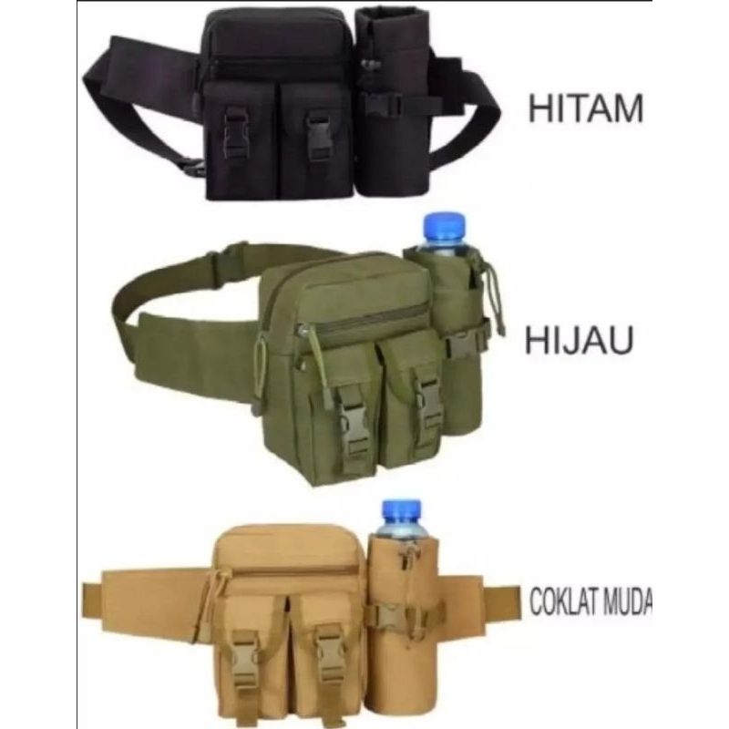 Tas Pinggang Army Dengan Tempat Botol Tactical Army B321 - Coklat Hijau Army COD