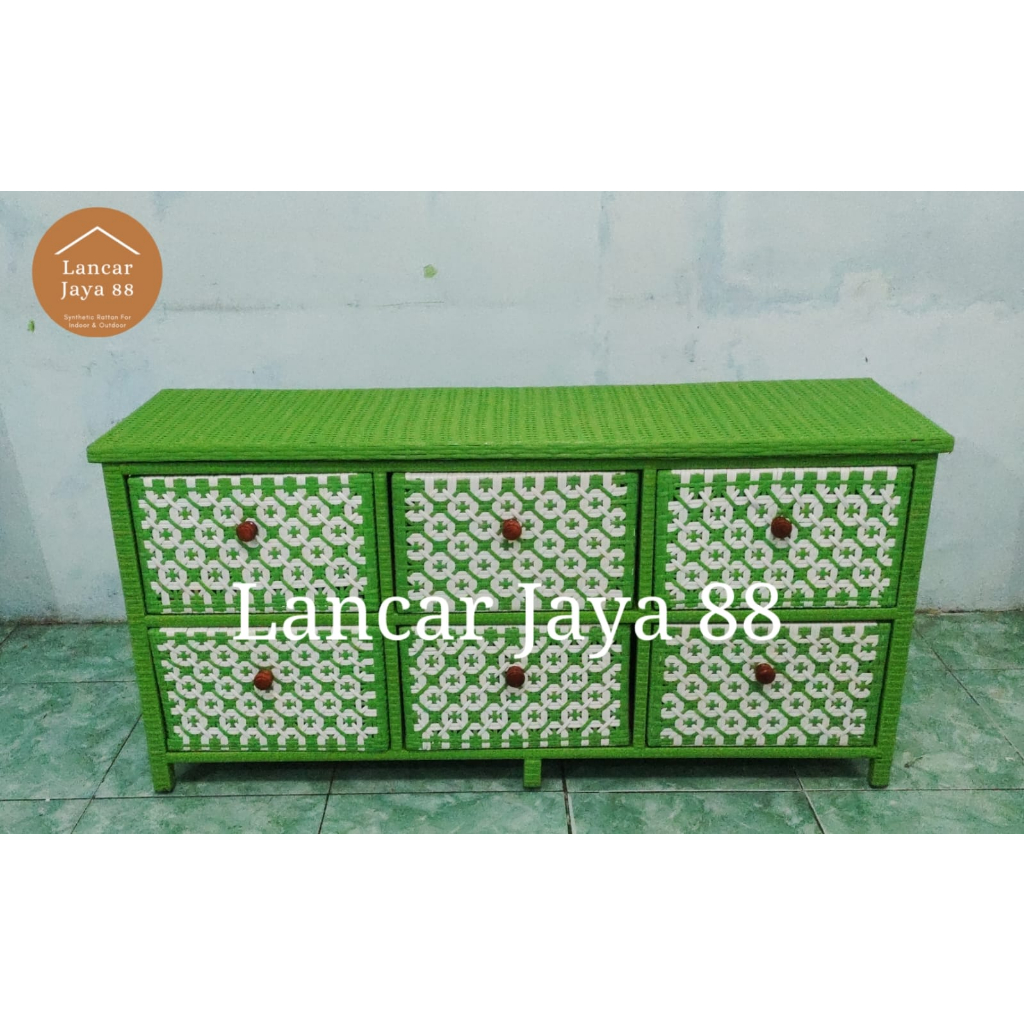 Lemari Plastik Susun 6 Rotan Sintetis Motif Estetik