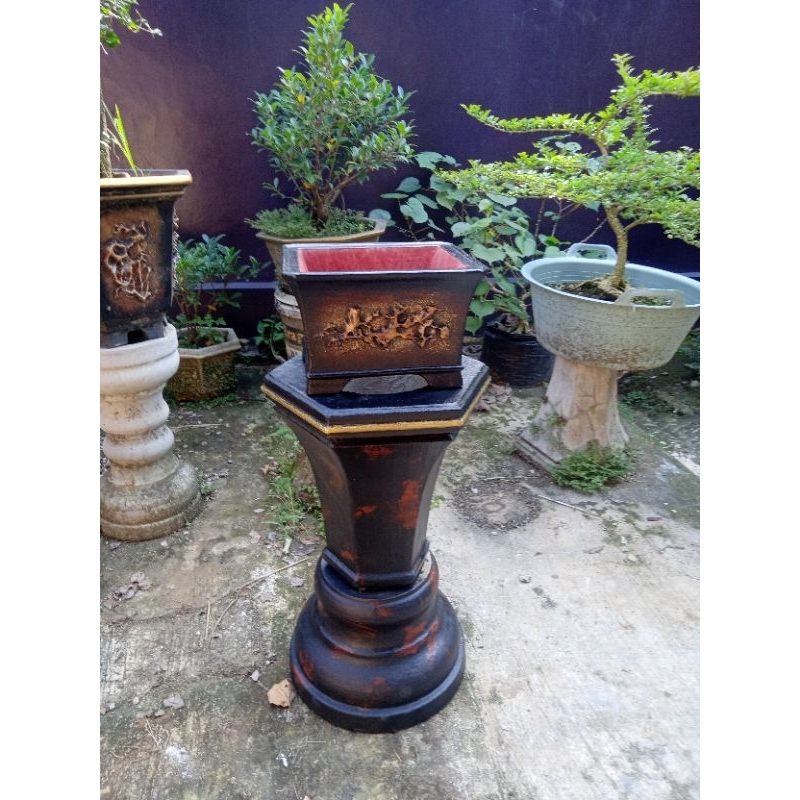 Pot Bonsai kotak relief semi cascade.