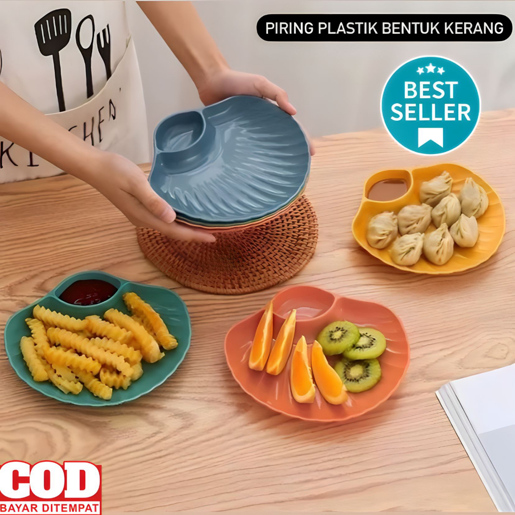 ( BISA COD ) PROMO Piring Kerang Plastik / Piring Bentuk Kerang Shell Plate Kue Roti 2in1 / Piring Viral Unik / Piring Bentuk Kerang / Wadah Tempat Makan Piring Cangkang Kerang Unik