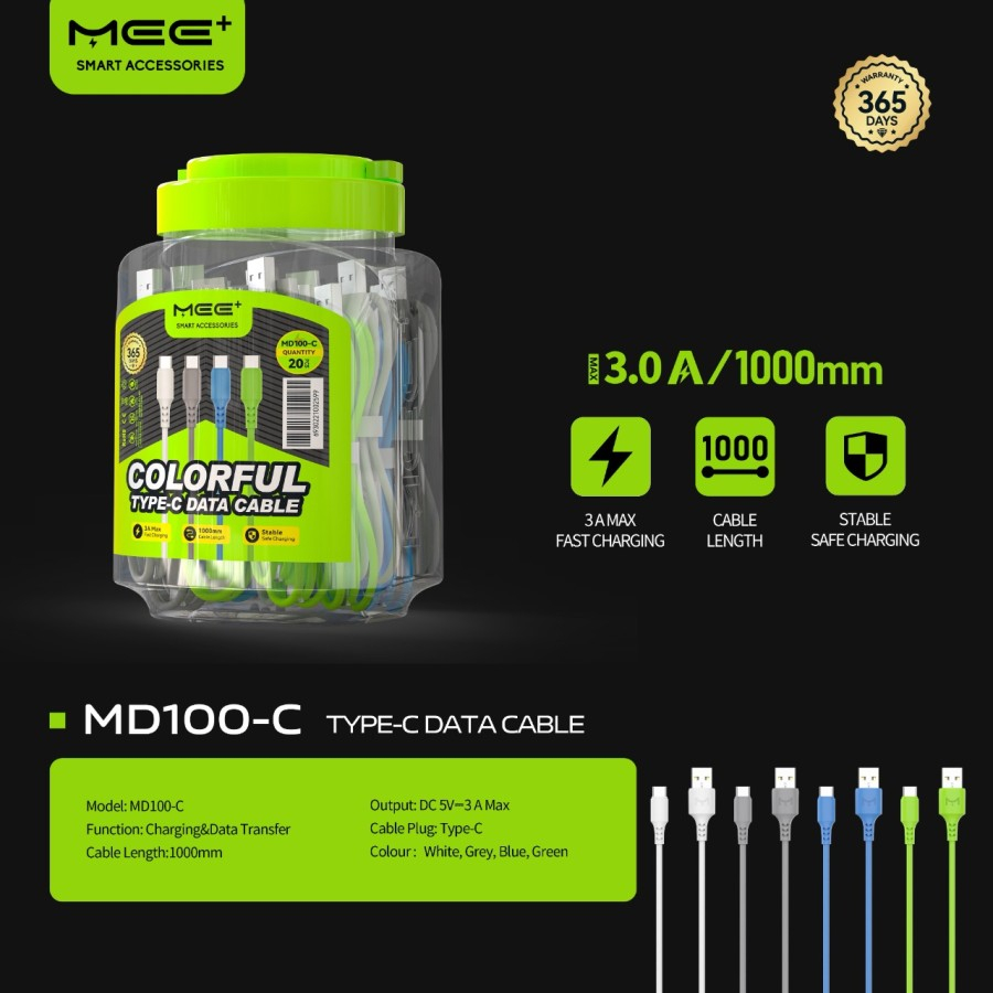 MEE+ MD100 -SATUAN- Kabel Data Fast Charge Micro USB - Type C