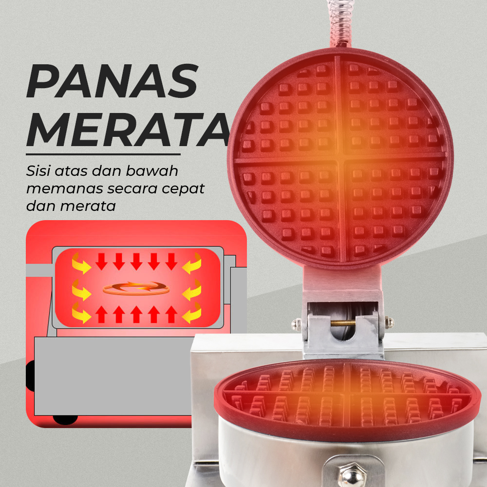 Mesin Cetakan Waffle Single Head Double Sides Electric 1250W 220V - ZW-R-2 - Silver