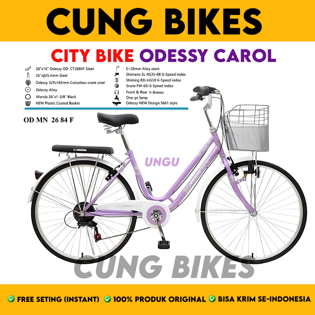 Sepeda Odessy Mini City Bike 26 Inch CAROL Keranjang uk. 6 speed