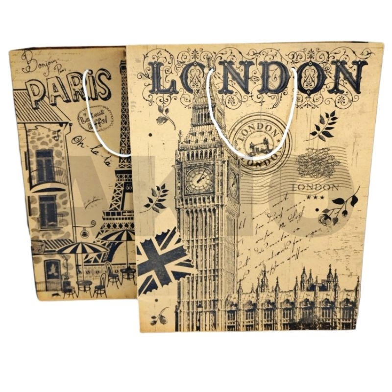 

Paper Bag Tas Kertas PARIS LONDON 32X25 Tas Kado Goodie Bag TANGGUNG Ultah Ulang Tahun Lebaran Hadiah Wisuda Acara