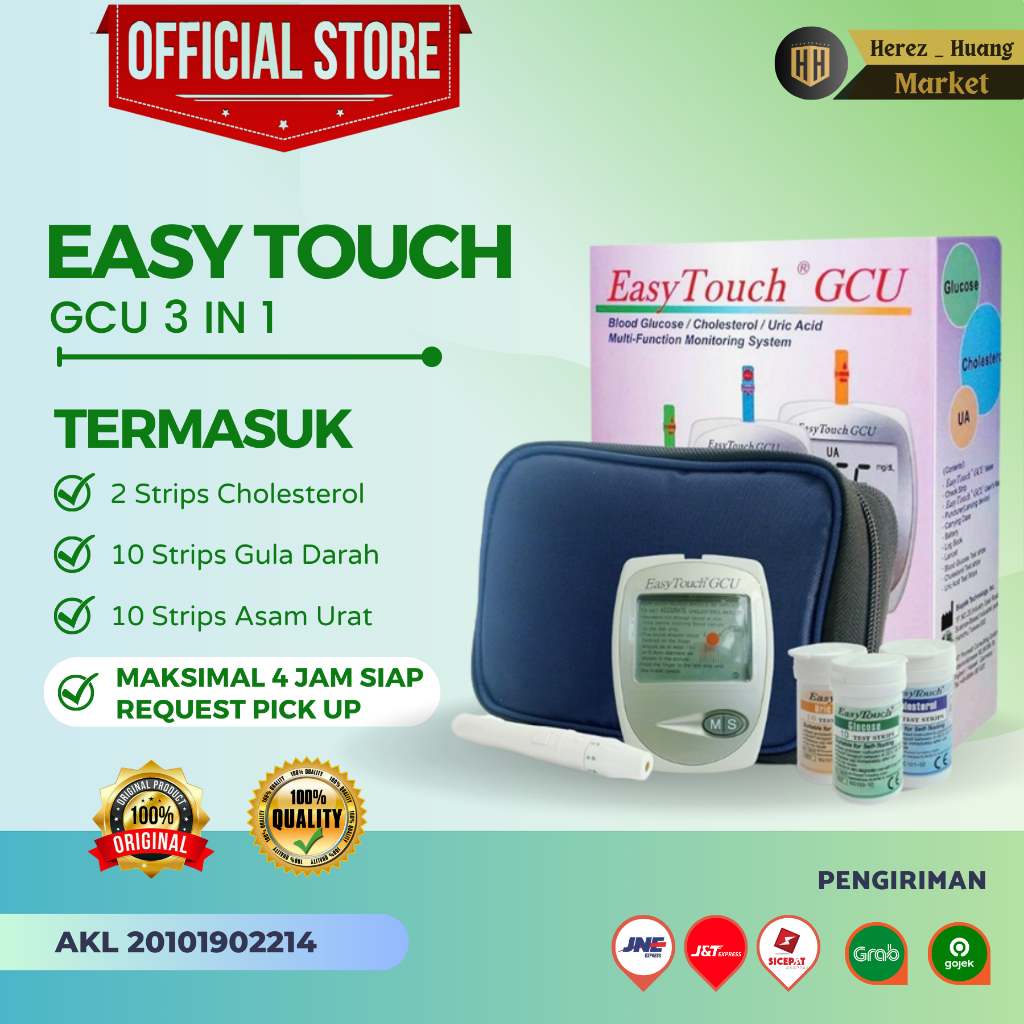 Alat Test GCU Cek 3 IN 1 , EASY TOUCH GCU 3 IN 1 Alat Cek Test Cholesterol, Gula Darah, dan Asam Urat