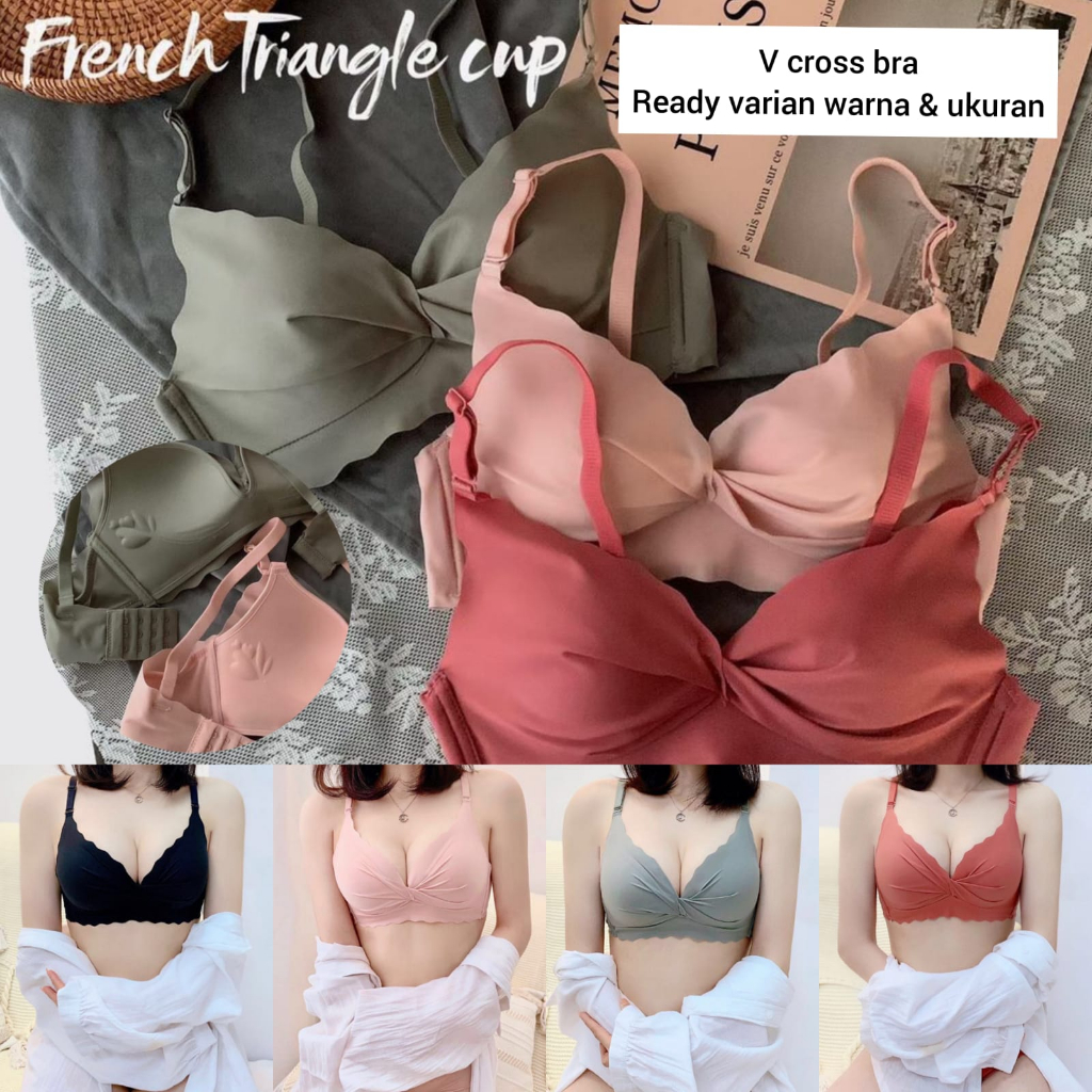 JC112 Promo New Pakaian Dalam French Triangle Cup Push Up Bra Wanita V Cross Tanpa Kawat Best Seller BH Bahan Halus Kualitas Premium