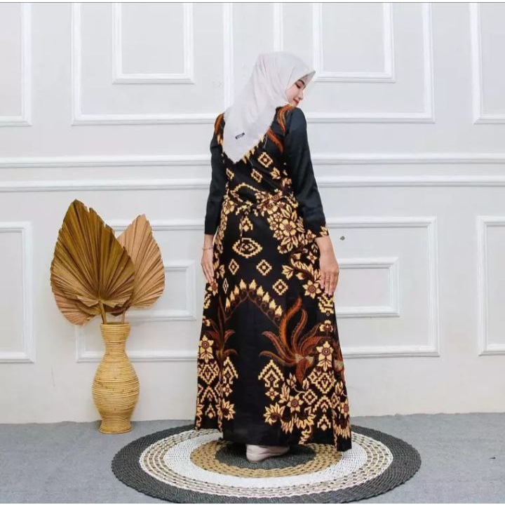 gamis batik couple pasangan sarimbit gamis batik kombinasi terbaru