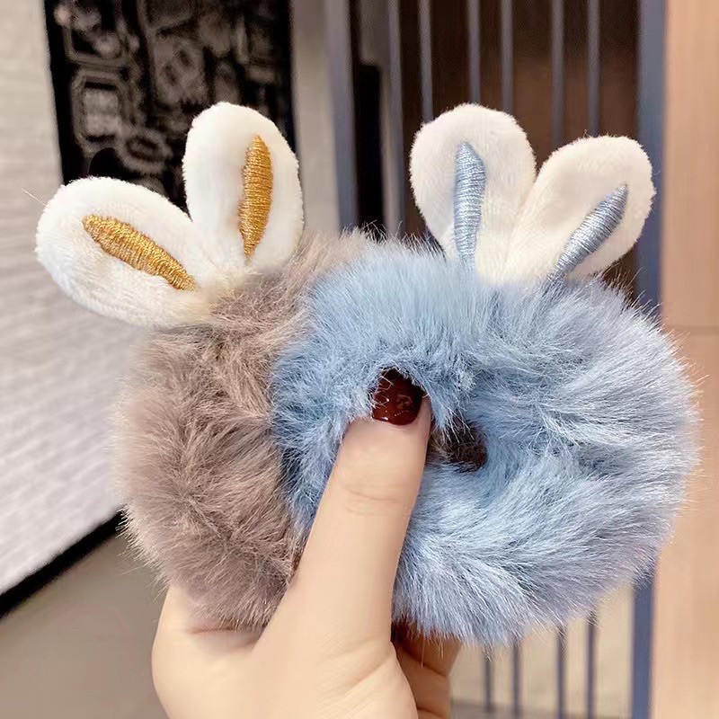 EryoneStore Ikat Rambut SCRUNCHIE Korea Model BULU MOTIF KELINCI / Kunciran Rambut Model Korean / Ikat Rambut Cepol Korea RB5