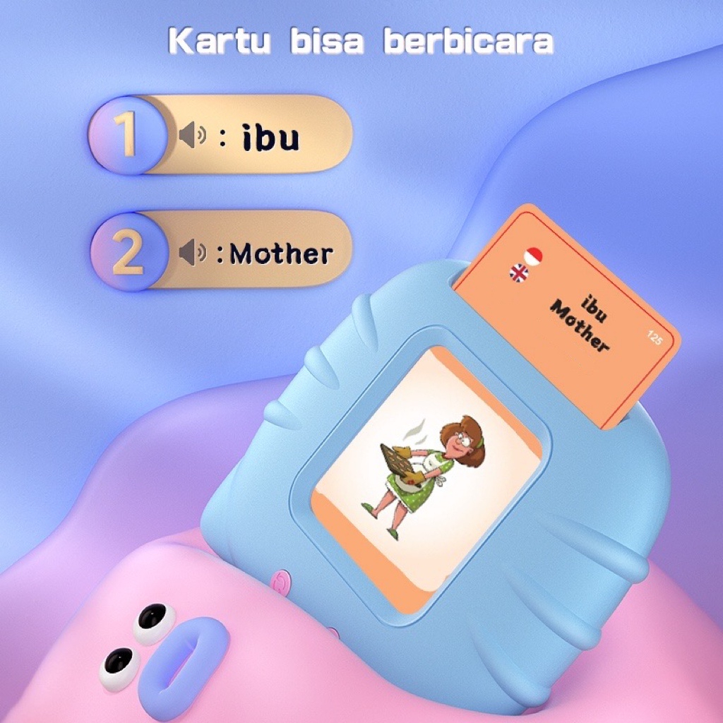 2 Bahasa Card Early Education Bilingual Device / Mainan Flash Card Bersuara Alat Bantu pengenalan kosakata Bahasa Inggris