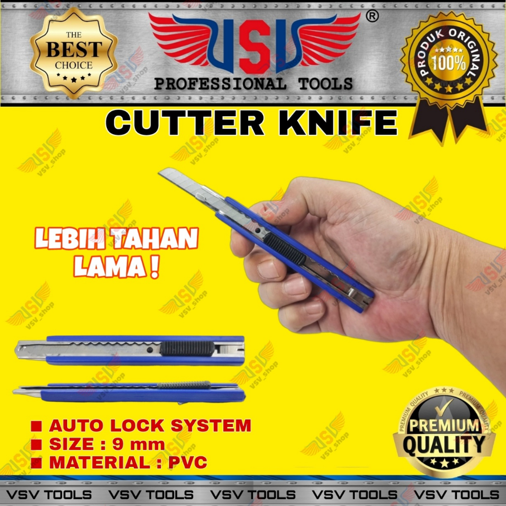 Cutter Kecil Pisau Cutter 9mm Cutter Knife Auto-Lock PVC VSV HS-04