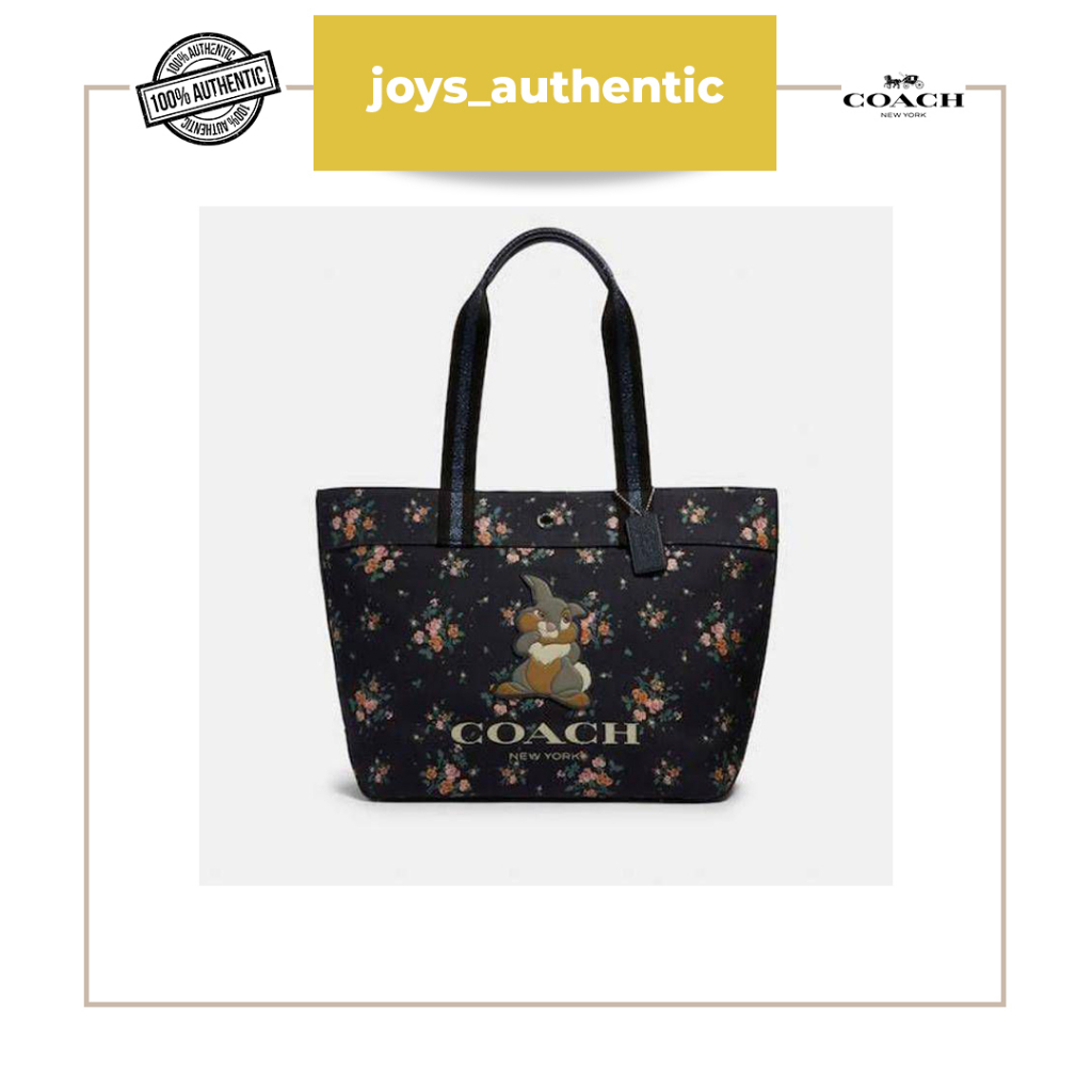 Tas Wanita Coach Disney X Coach Tote With Rose Bouquet Print Thumper Woman Bag Authentic Original