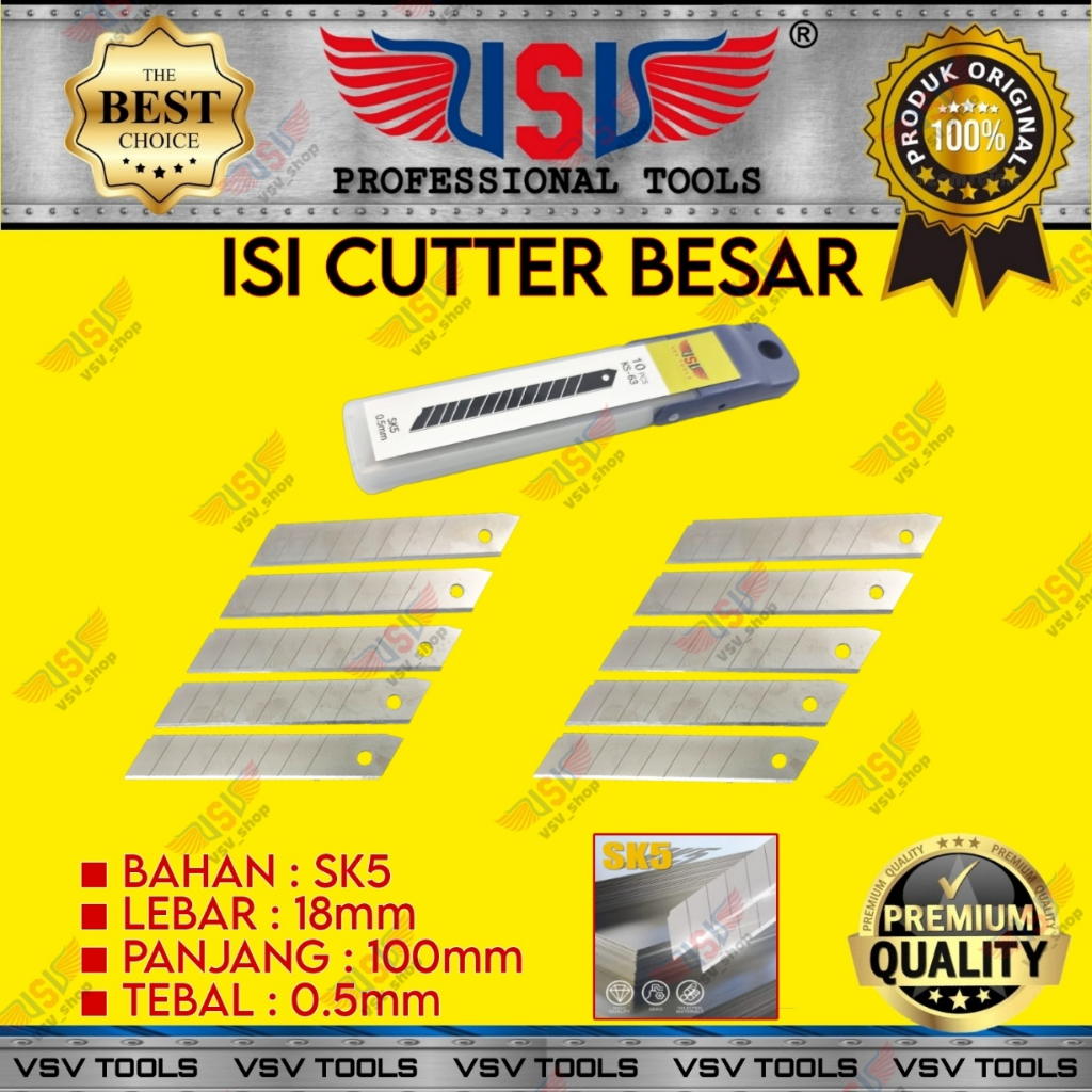 Isi Cutter Besar 18mm Refill Cutter Tebal 0.5mm isi 10pcs Bahan SK5