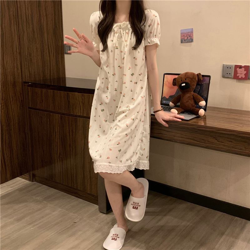 Dress Sweet French Gaun Cute Import Dress Putih Bunga Murah Wanita