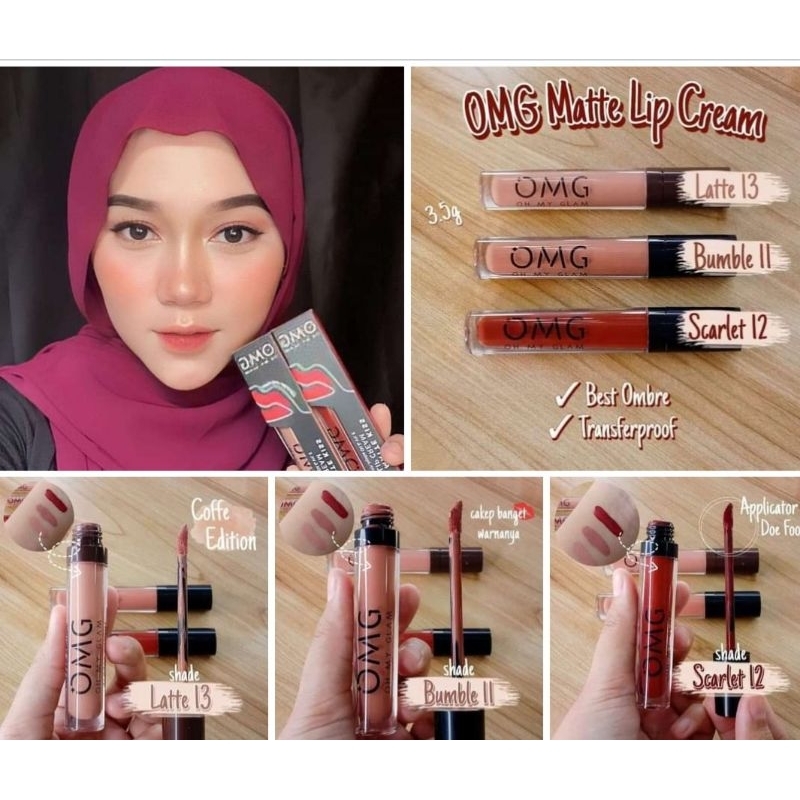 OMG Oh My GLAM Matte Kiss Lip Cream(Tahan Lama Original &amp; Harga promo &amp; Glosiran)(Kuwalitas no 1 harga hemat)