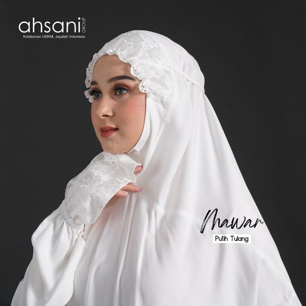 Mukena Terusan Dewasa Ahsani A.20 MAWAR BW Bahan Rayon Twill Premium Super Adem Kombinasi Tile Premi