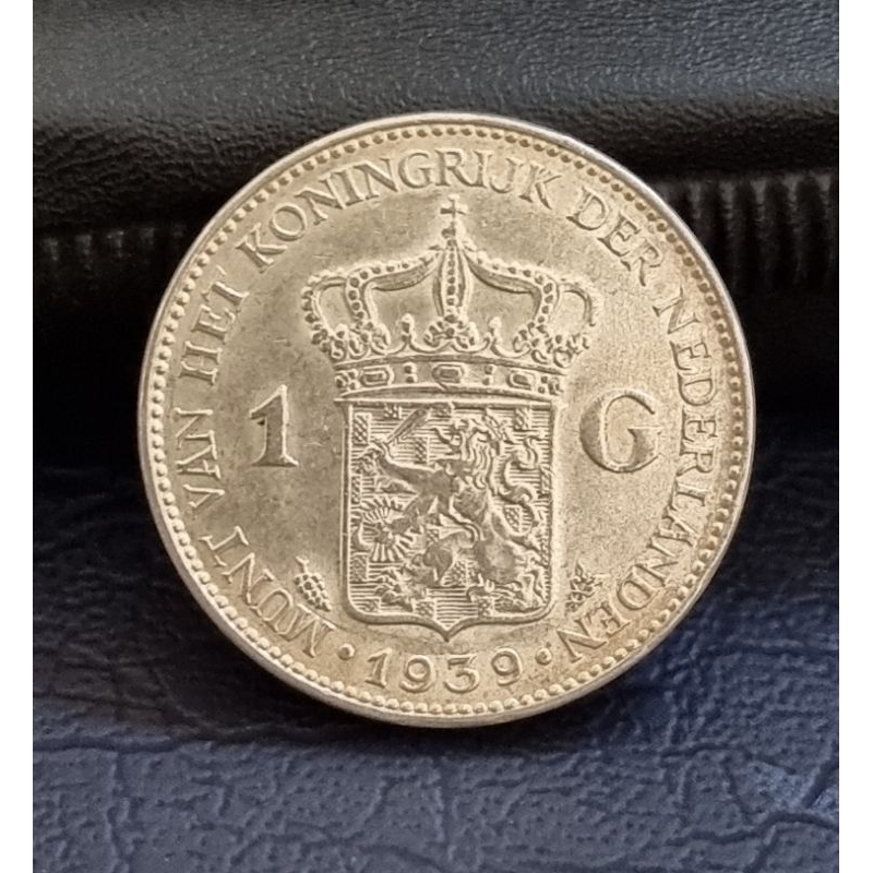 koin perak kuno 1 Gulden 1939 Wilhelmina luster cantik