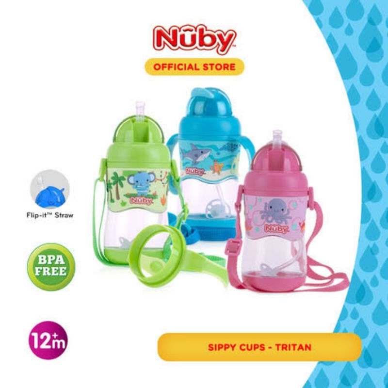 Nuby 1 PK Tritan Flip It With Straw 400ml / Botol Minum Anak