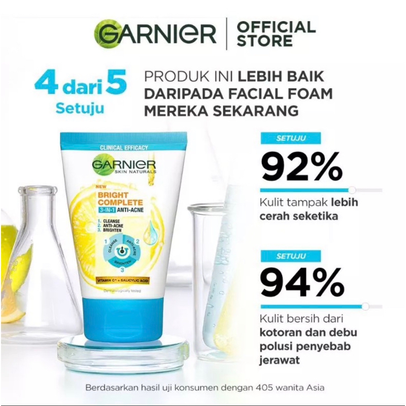 Garnier Bright Complete 3-in-1 Anti Acne Facial Wash Skin Care 90 ml