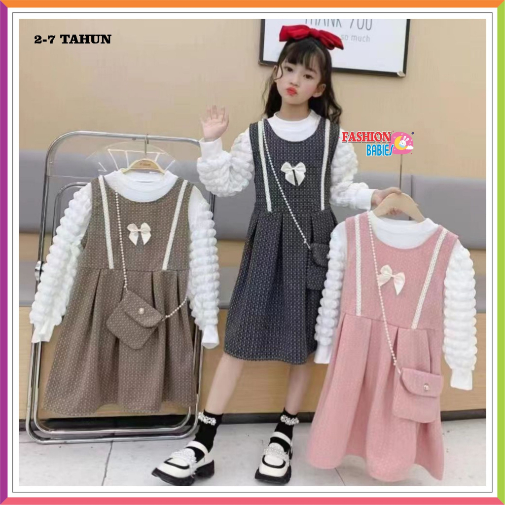 SW-D3IN1 DRESS WOL IMPORT KOREA LENGAN JAGUNG | GRATIS TAS SELEMPANG 2 ❤ Fashionbabies ❤