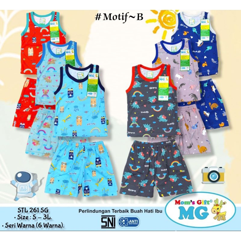 MOM'S GIFT 3PASANG Setelan Baju Bayi Lengan Kutung Full Printing Ukuran S M L XL SNI Murah Nyaman Berkualitas