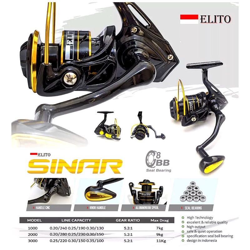 Reel Spinning Elito Sinar Elito Cemerlang 1000 2000 3000