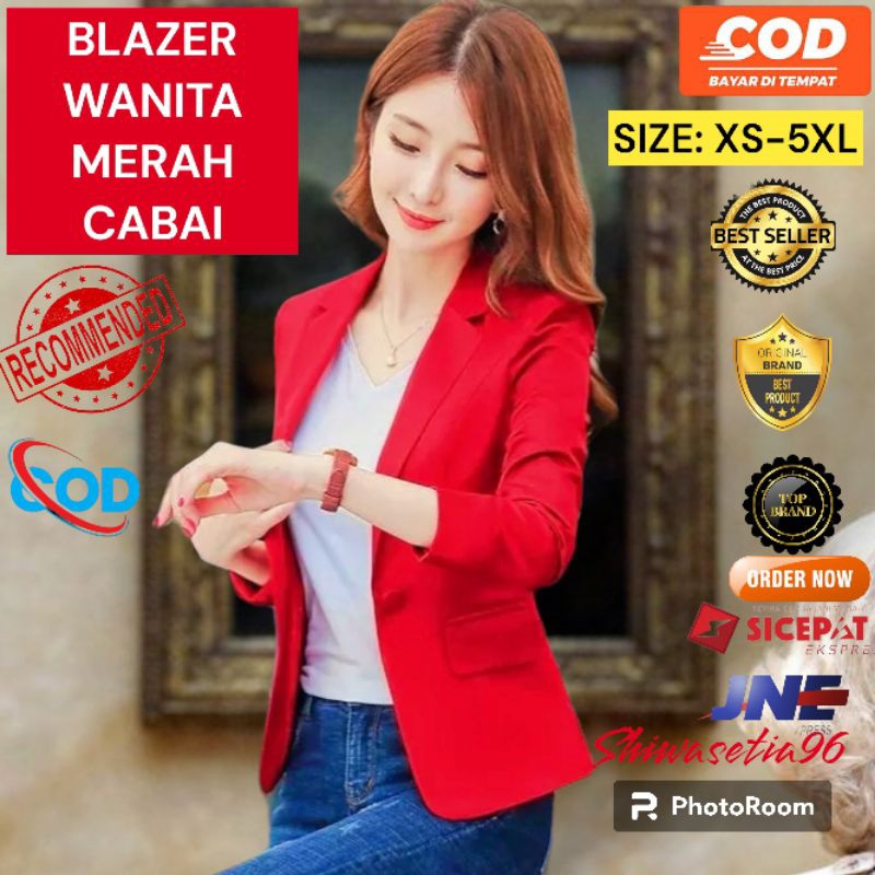 Atasan Jas Wanita/Blazer Merah Cabai/Jas Wanita Slimfit Size: S-5XL Custom warna